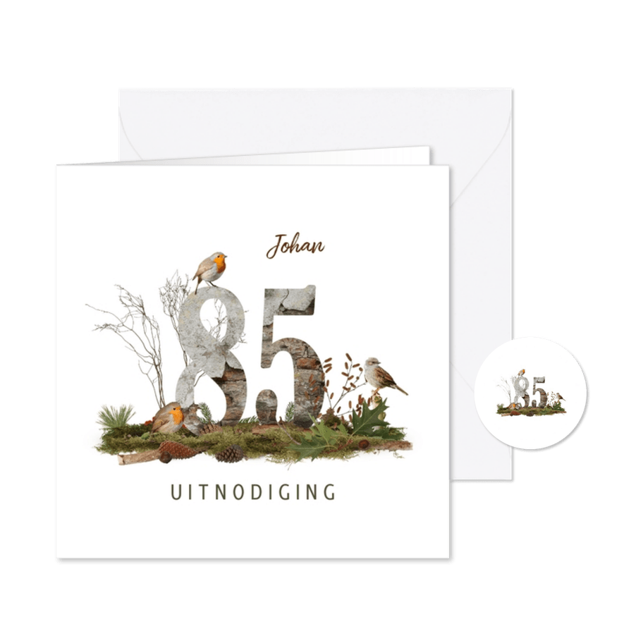 Uitnodiging 85 vogels en het bos - Kaartimpressie