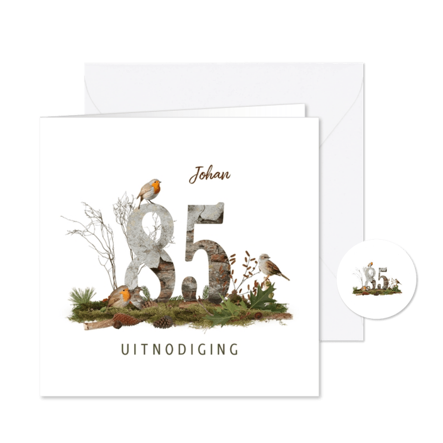 Uitnodiging 85 vogels en het bos - Kaartimpressie