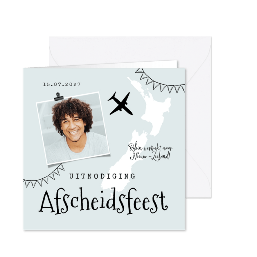 Uitnodiging afscheidsfeest Nieuw-Zeeland backpacken avontuur - Kaartimpressie