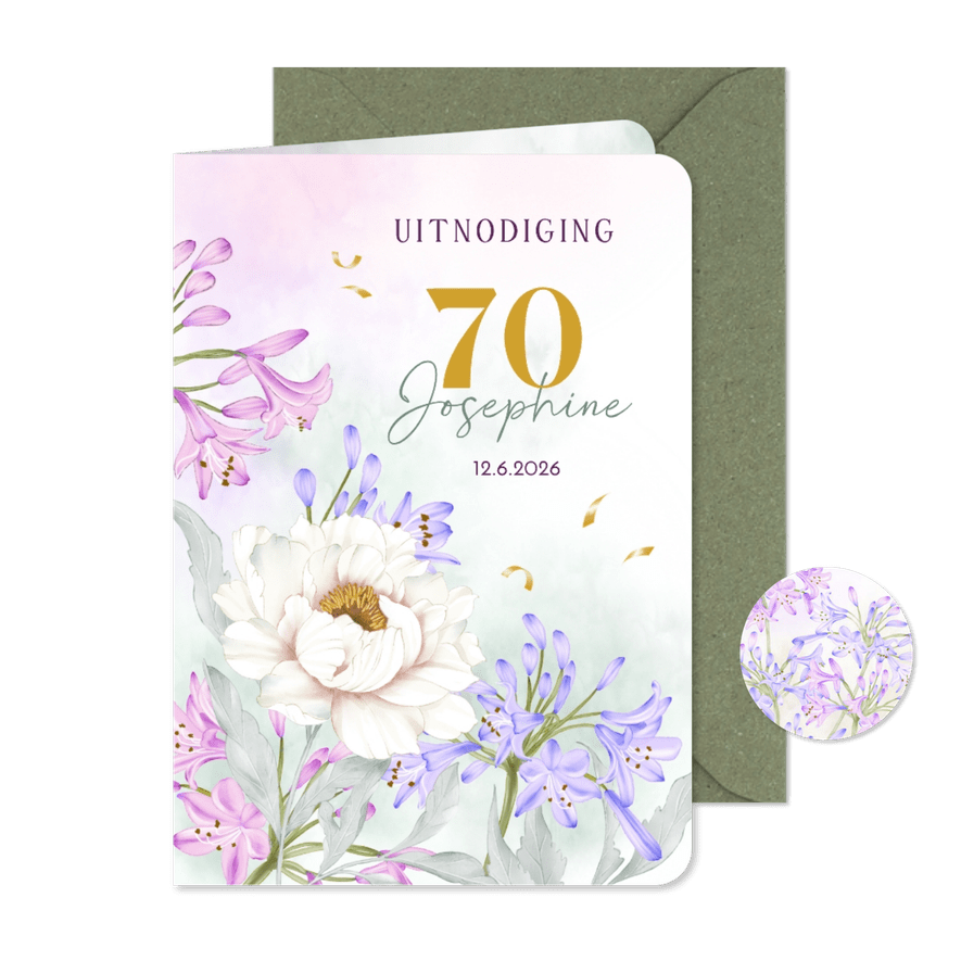 Uitnodiging Agapanthus en Pioenroos - Kaartimpressie