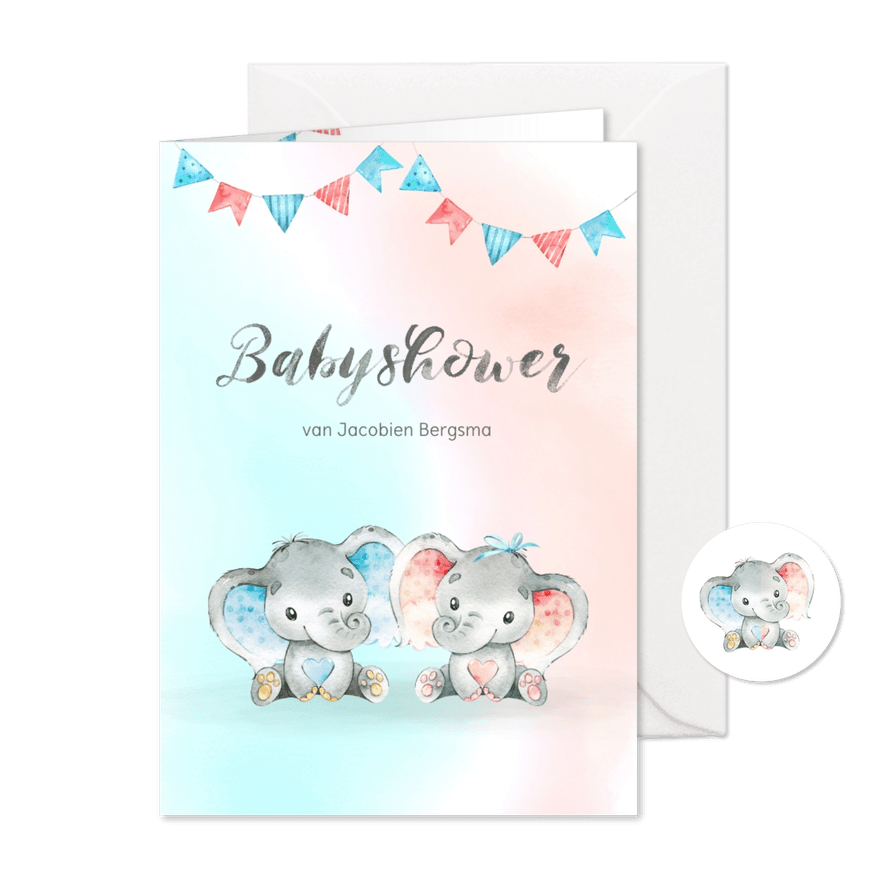 Uitnodiging babyshower blauw/roze - Kaartimpressie