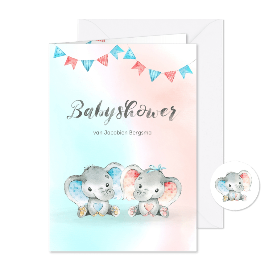 Uitnodiging babyshower blauw/roze - Kaartimpressie