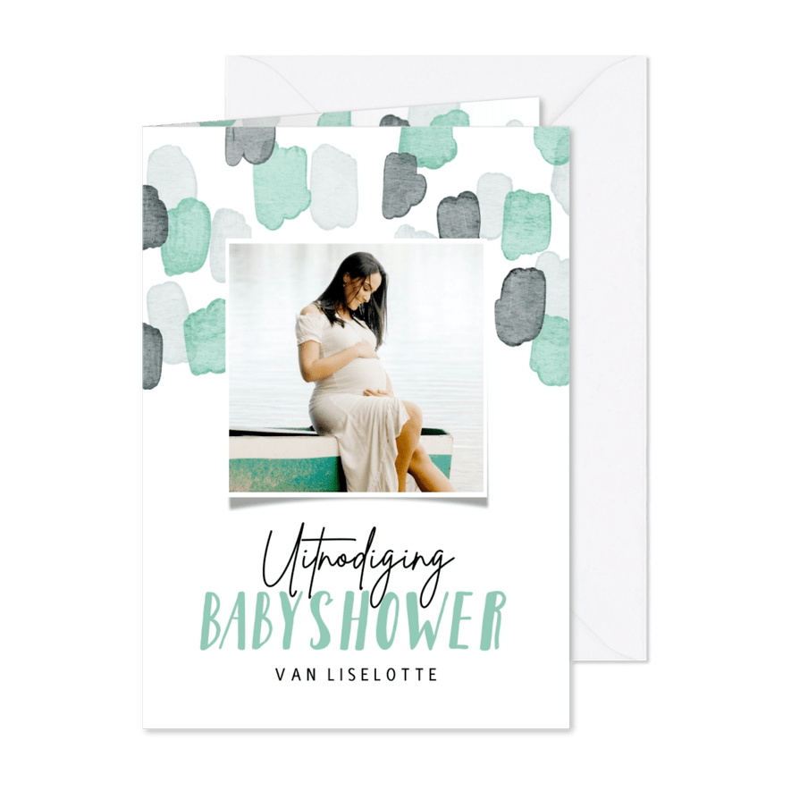 Uitnodiging babyshower foto waterverf algemeen - Kaartimpressie
