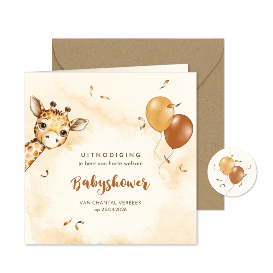 Uitnodiging babyshower giraf - Kaartimpressie