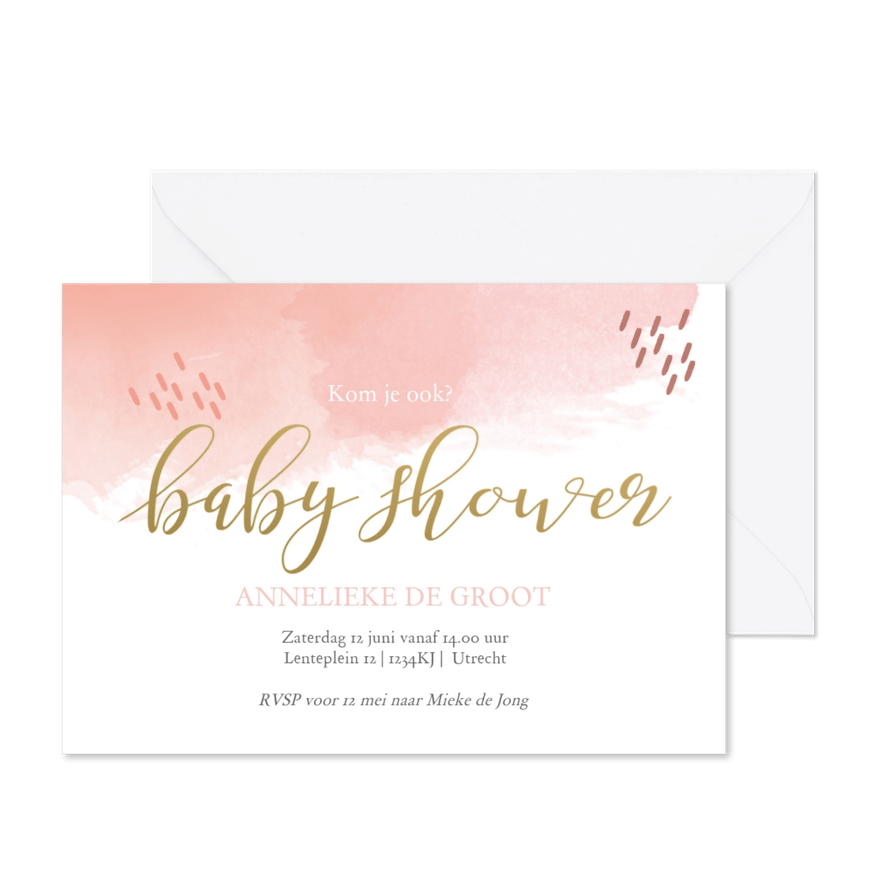 Uitnodiging babyshower watercolor met streepjes - Kaartimpressie