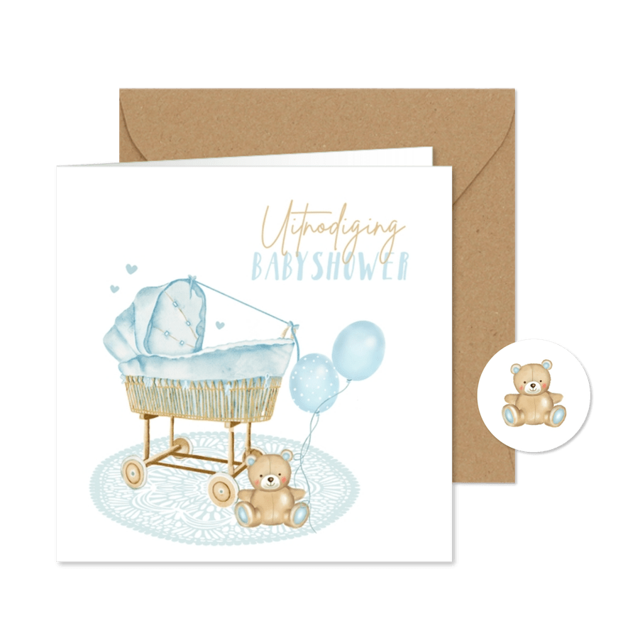 Uitnodiging babyshower wiegje jongen - Kaartimpressie