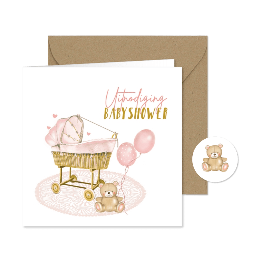 Uitnodiging babyshower wiegje - Kaartimpressie