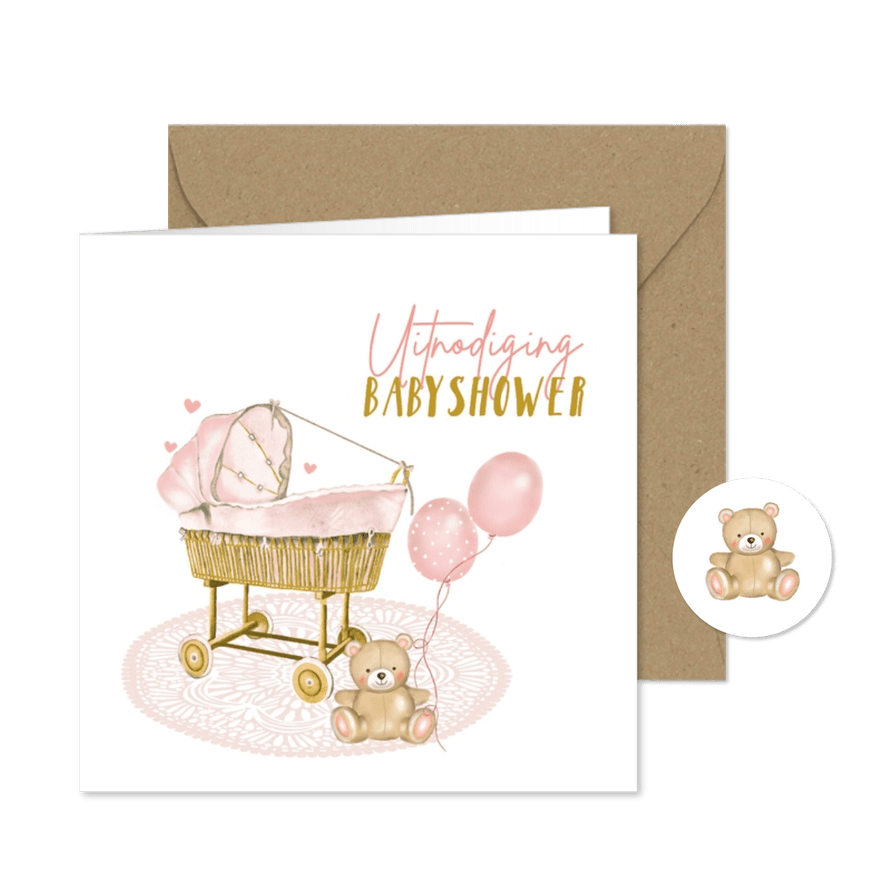 Uitnodiging babyshower wiegje  - Kaartimpressie