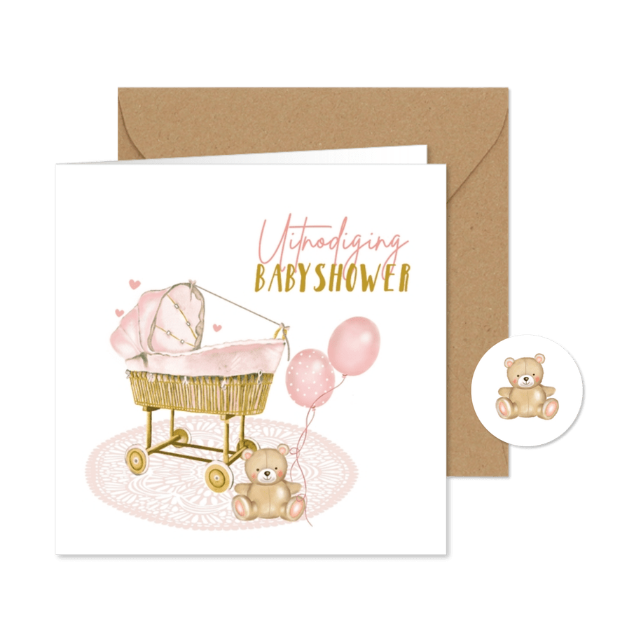 Uitnodiging babyshower wiegje  - Kaartimpressie