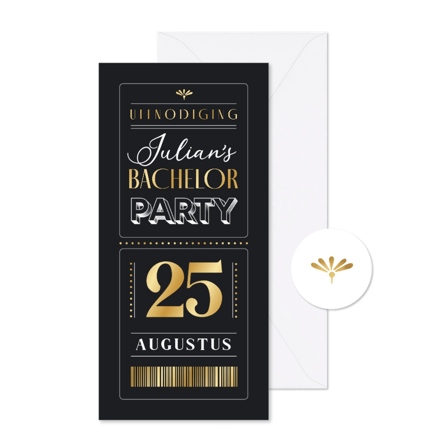 Uitnodiging bachelor party ticket man goud - Kaartimpressie