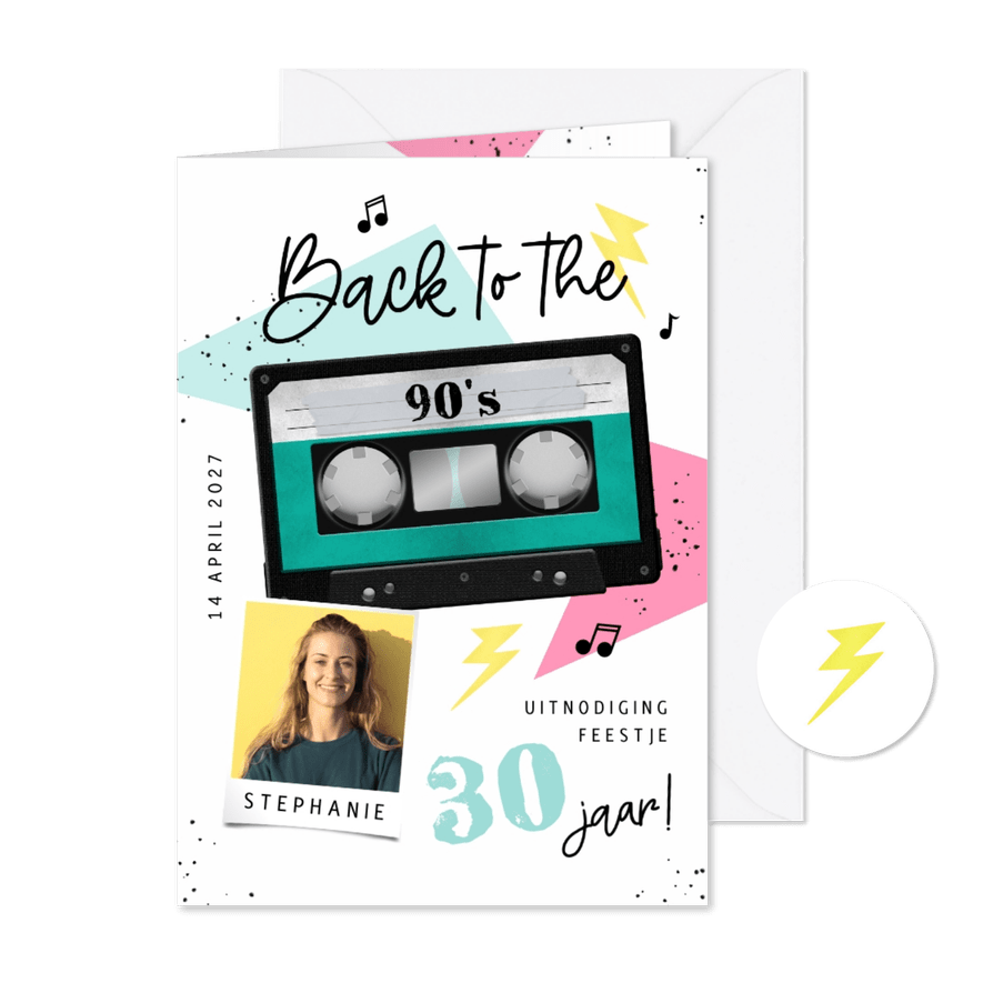 Uitnodiging back to the 90's cassette foto verjaardag - Kaartimpressie