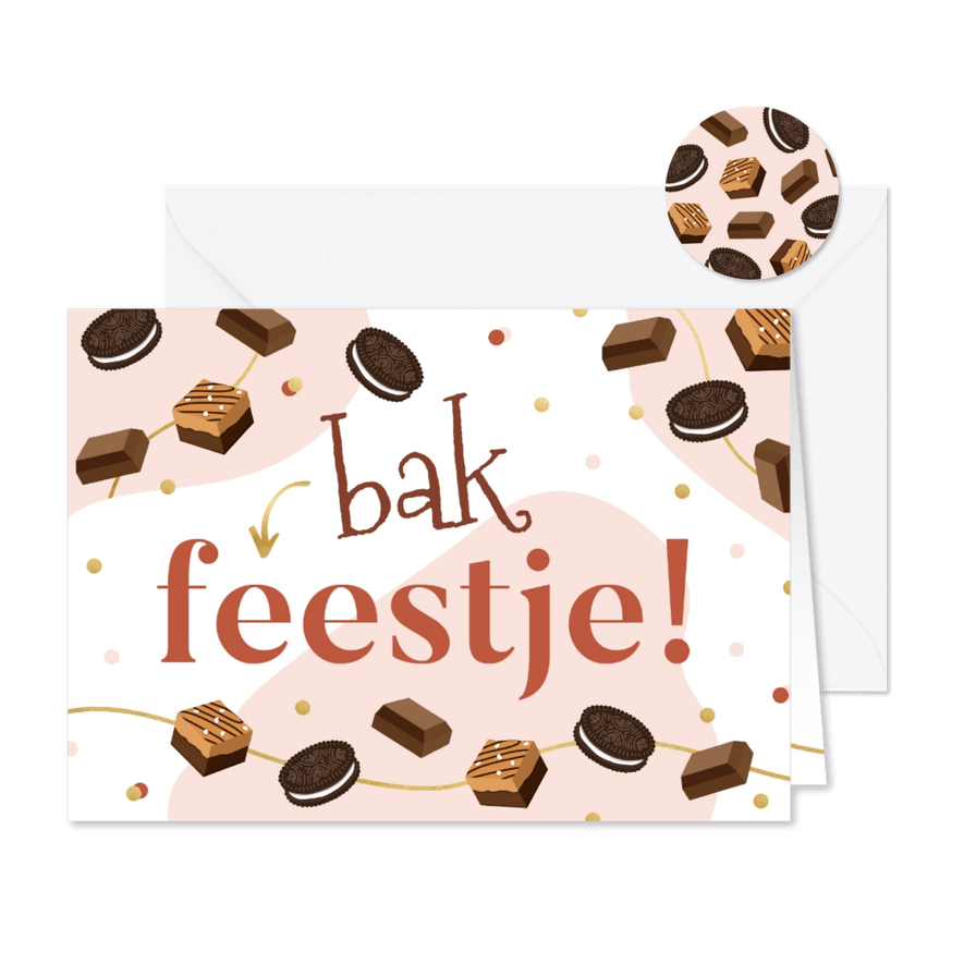 Uitnodiging bakfeestje brownies chocolade en confetti - Kaartimpressie