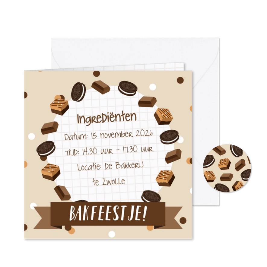 Uitnodiging bakfeestje met ingrediëntenlijst - Kaartimpressie