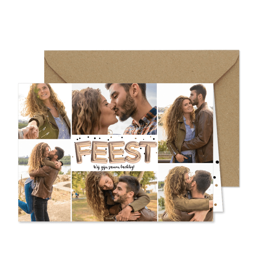 Uitnodiging ballon feest goud - Kaartimpressie