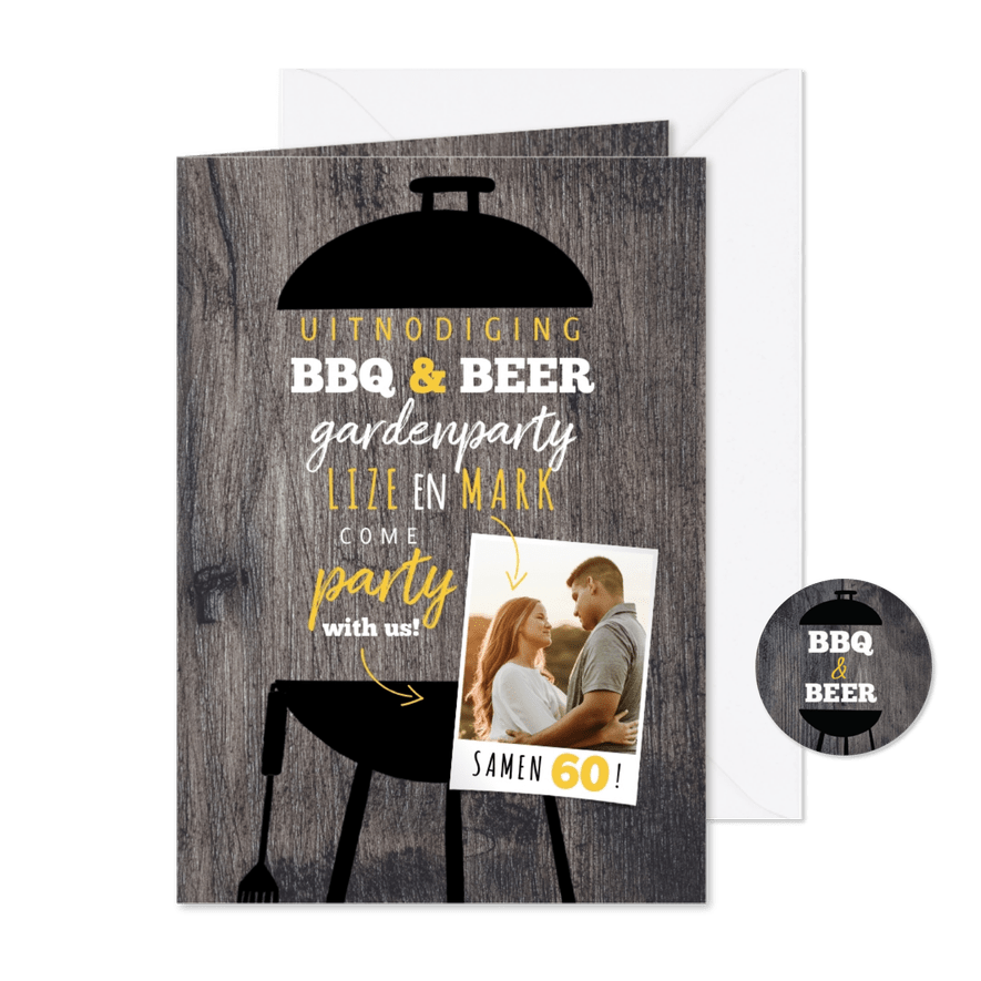 Uitnodiging BBQ & Beers samen 60 met foto - Kaartimpressie
