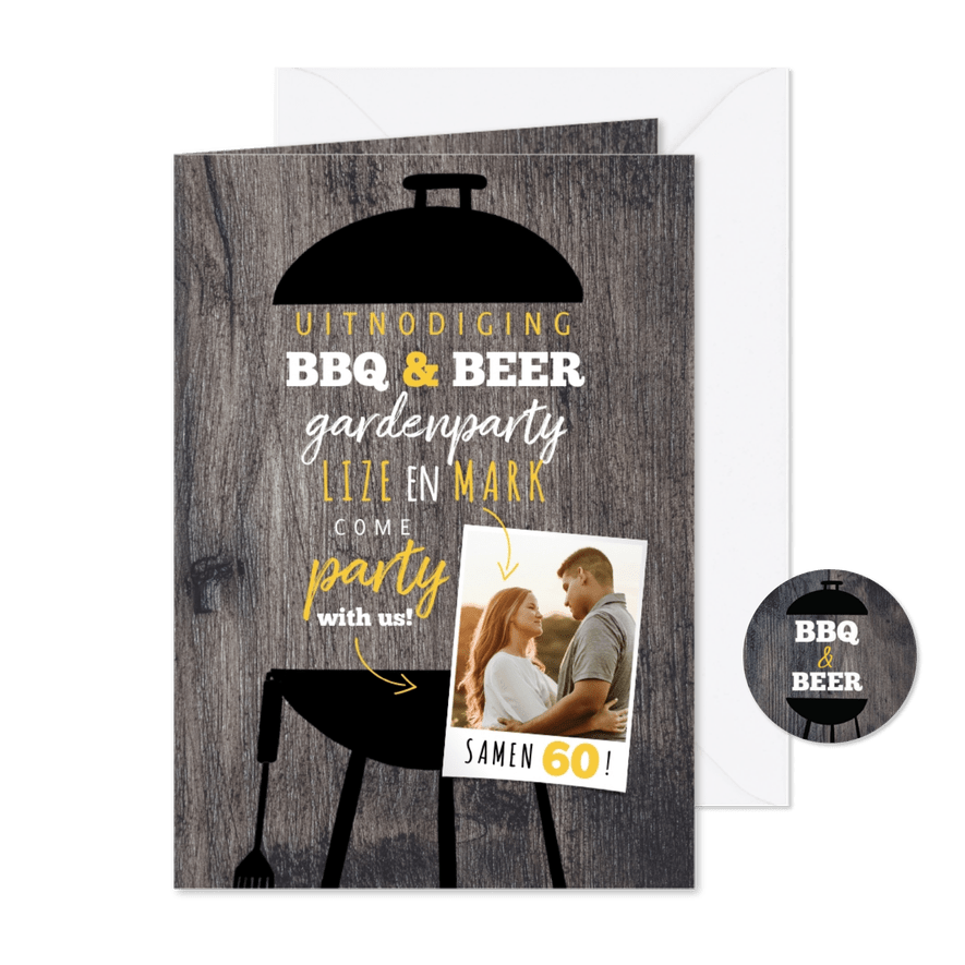 Uitnodiging BBQ & Beers samen 60 met foto - Kaartimpressie