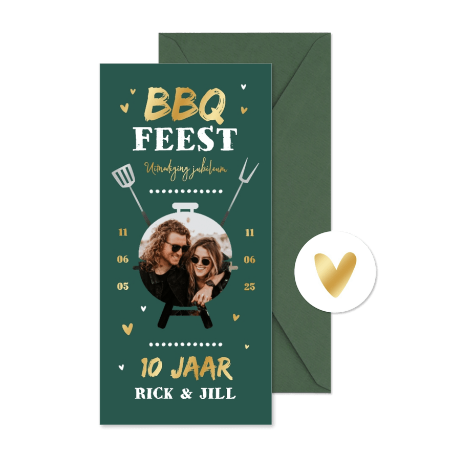 Uitnodiging bbq feest jubileum foto hartjes tuinfeest - Kaartimpressie