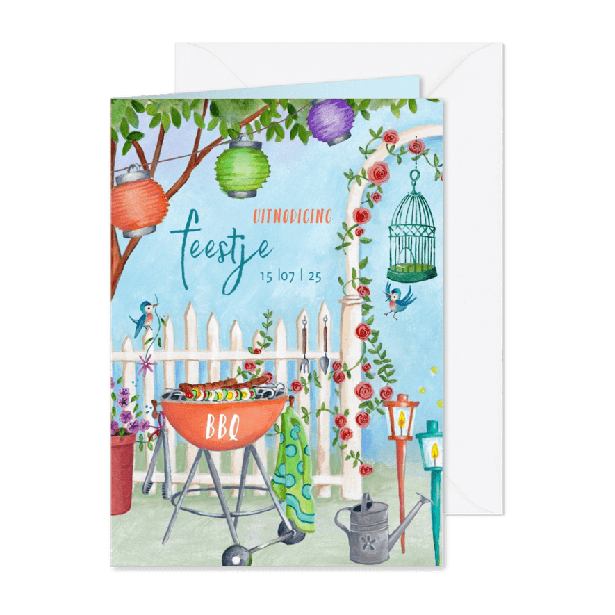 Uitnodiging BBQ feestje in de tuin - Kaartimpressie