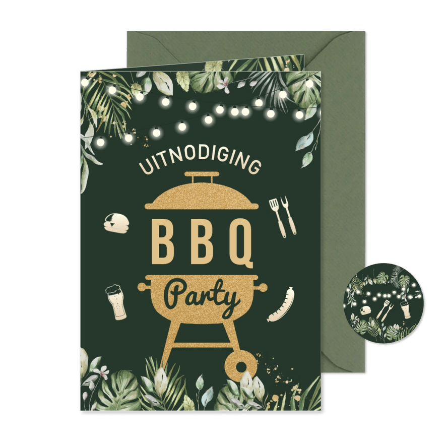 Uitnodiging bbq feestje met lampjes - Kaartimpressie