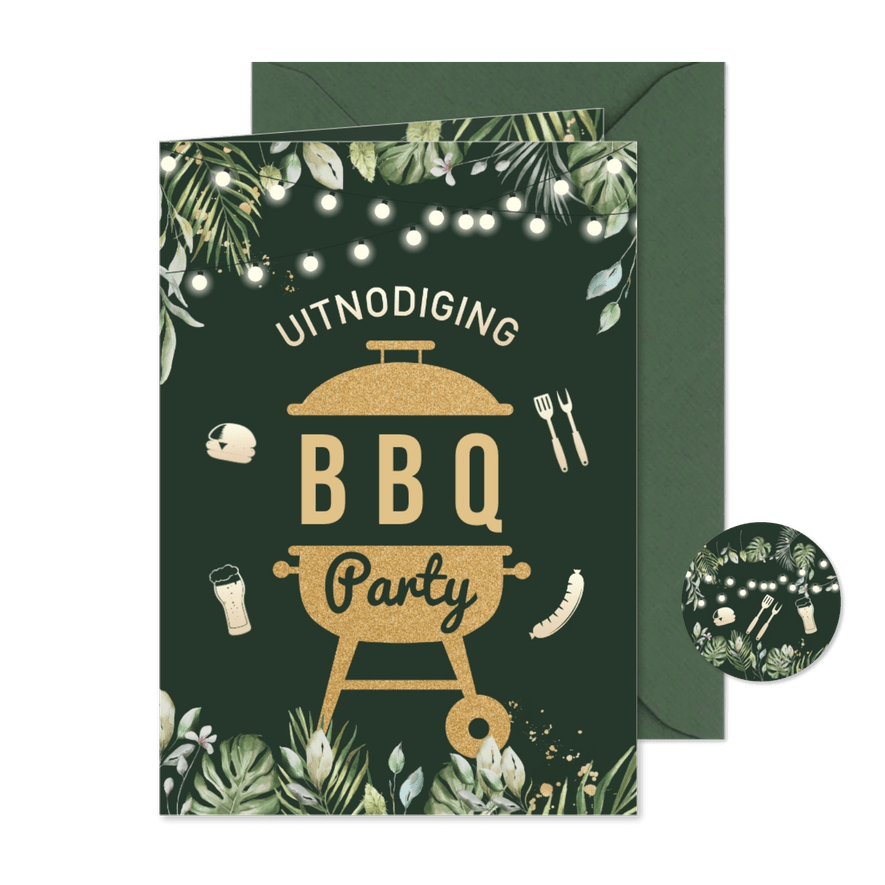 Uitnodiging bbq feestje met lampjes - Kaartimpressie