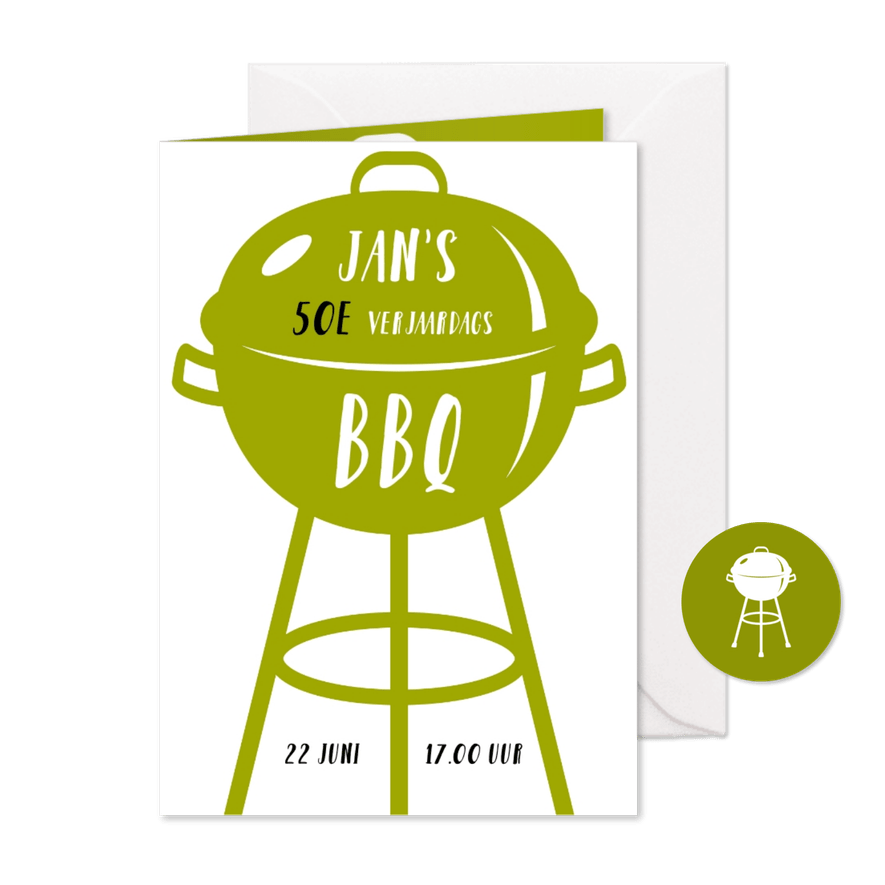 Uitnodiging BBQ kleur aanpasbaar - Kaartimpressie