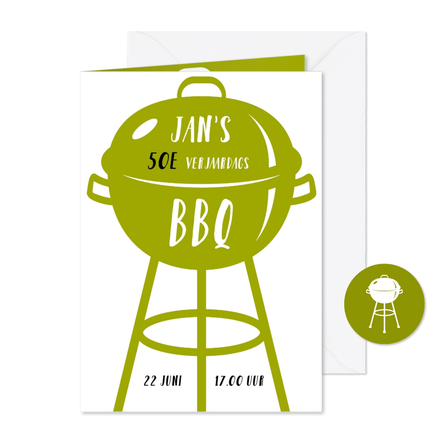 Uitnodiging BBQ kleur aanpasbaar - Kaartimpressie