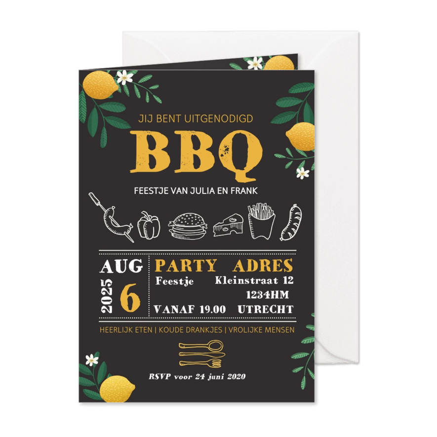 Uitnodiging BBQ met takjes - Kaartimpressie