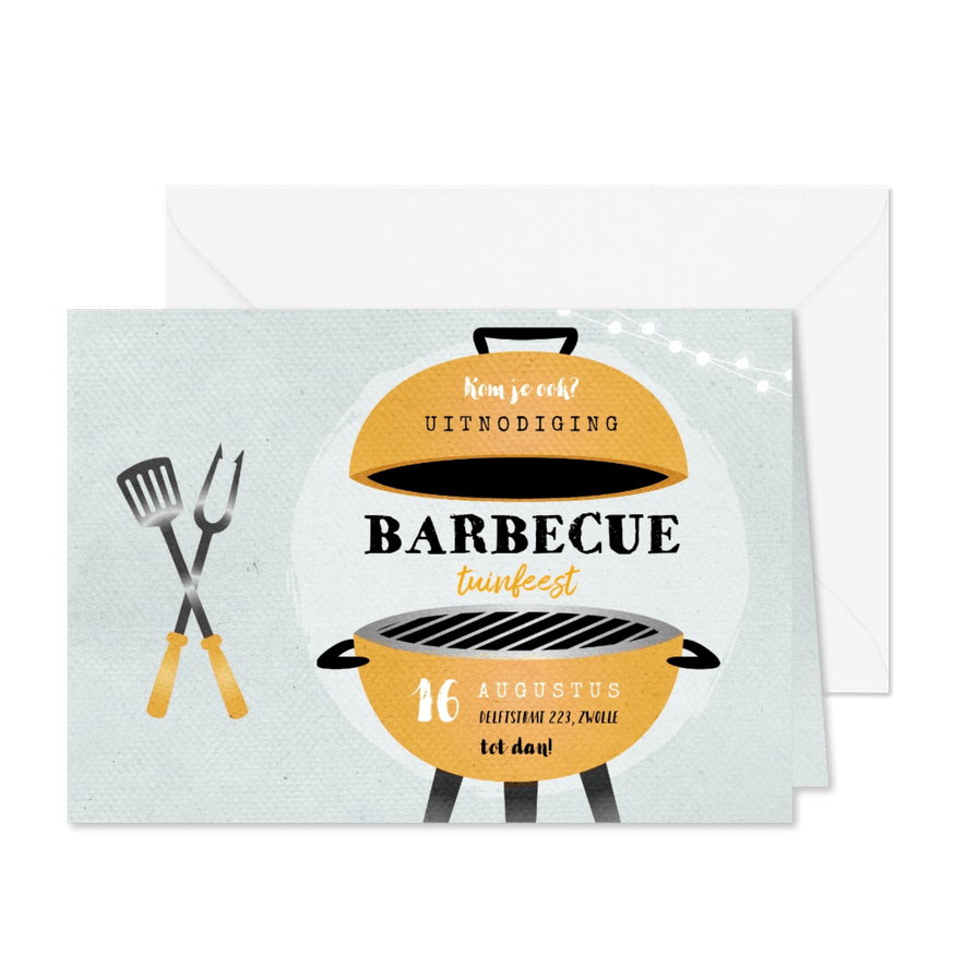 Uitnodiging bbq tuinfeest barbecue grill vintage illustratie - Kaartimpressie