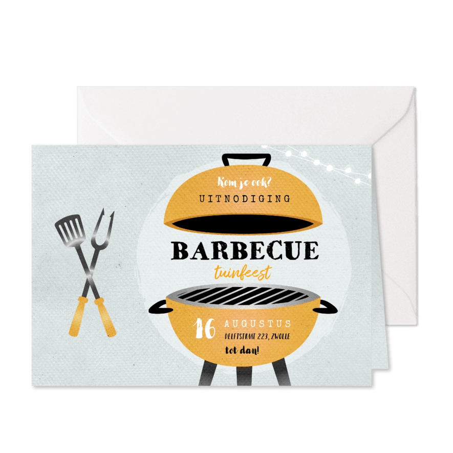 Uitnodiging bbq tuinfeest barbecue grill vintage illustratie - Kaartimpressie