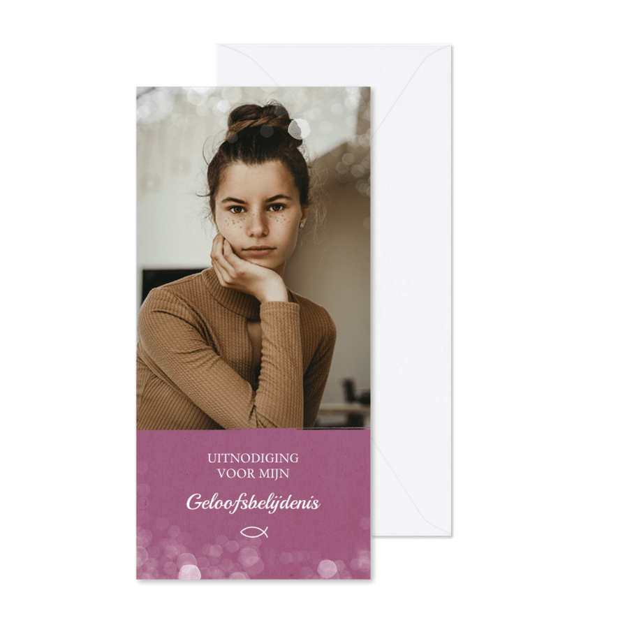 Uitnodiging belijdenis meisje met grote foto - Kaartimpressie