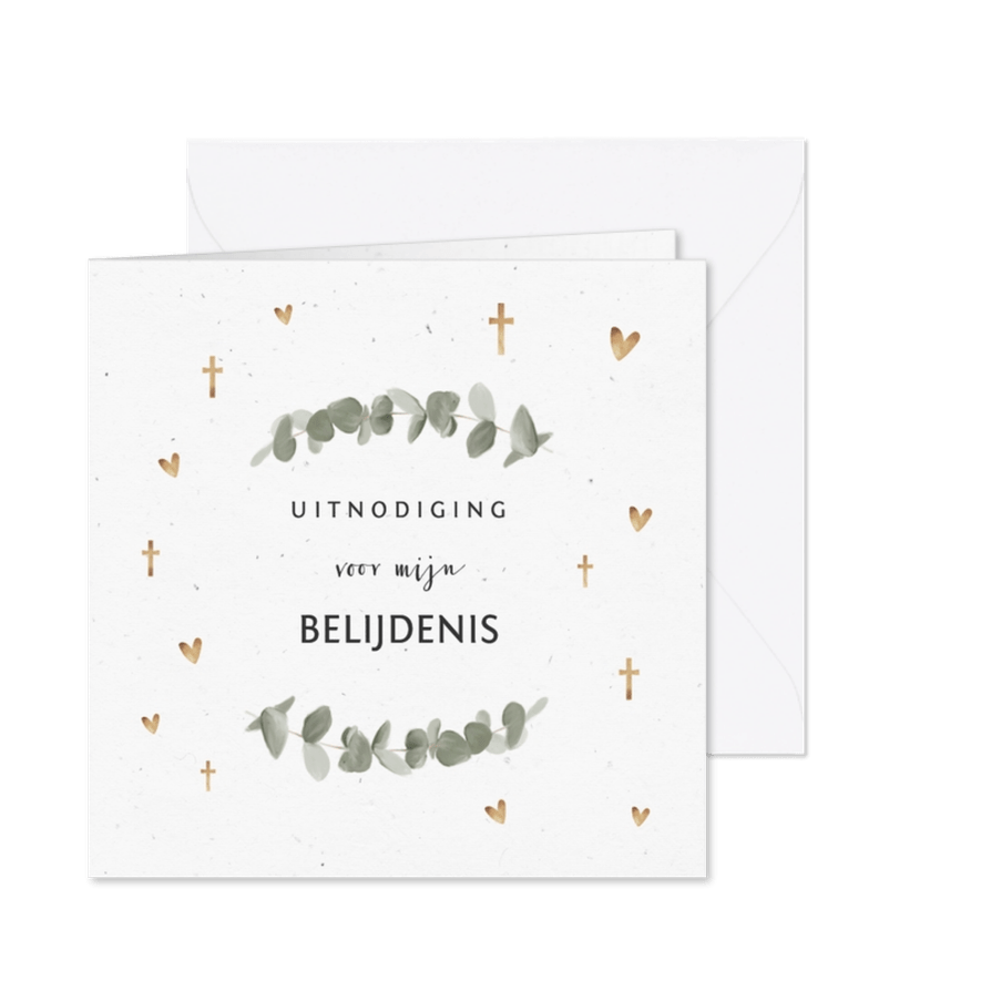 Uitnodiging belijdenis met eucalypusbladeren - Kaartimpressie