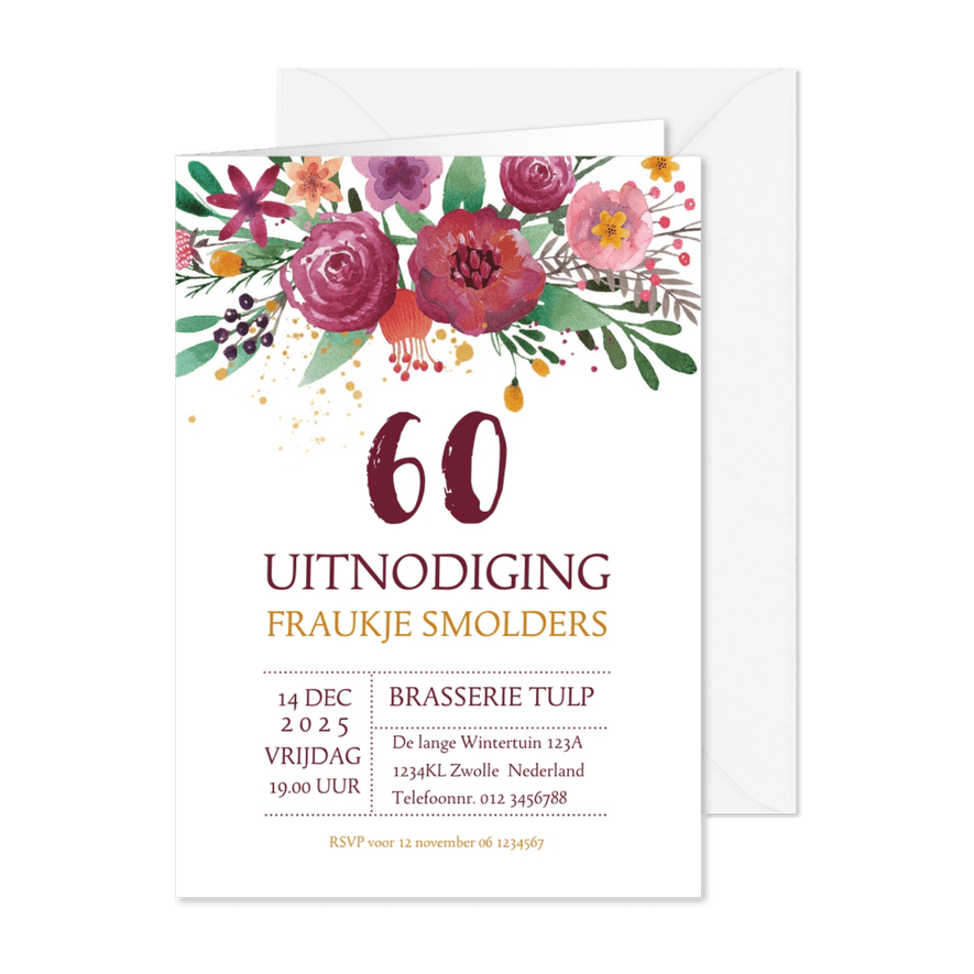 Uitnodiging bloemen waterverf - Kaartimpressie