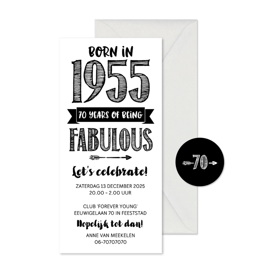 Uitnodiging born in 1955 - 70 years of being fabulous - Kaartimpressie