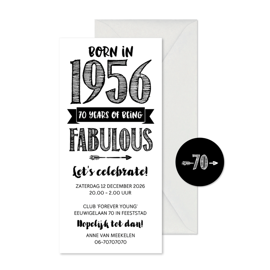 Uitnodiging born in 1956 - 70 years of being fabulous - Kaartimpressie