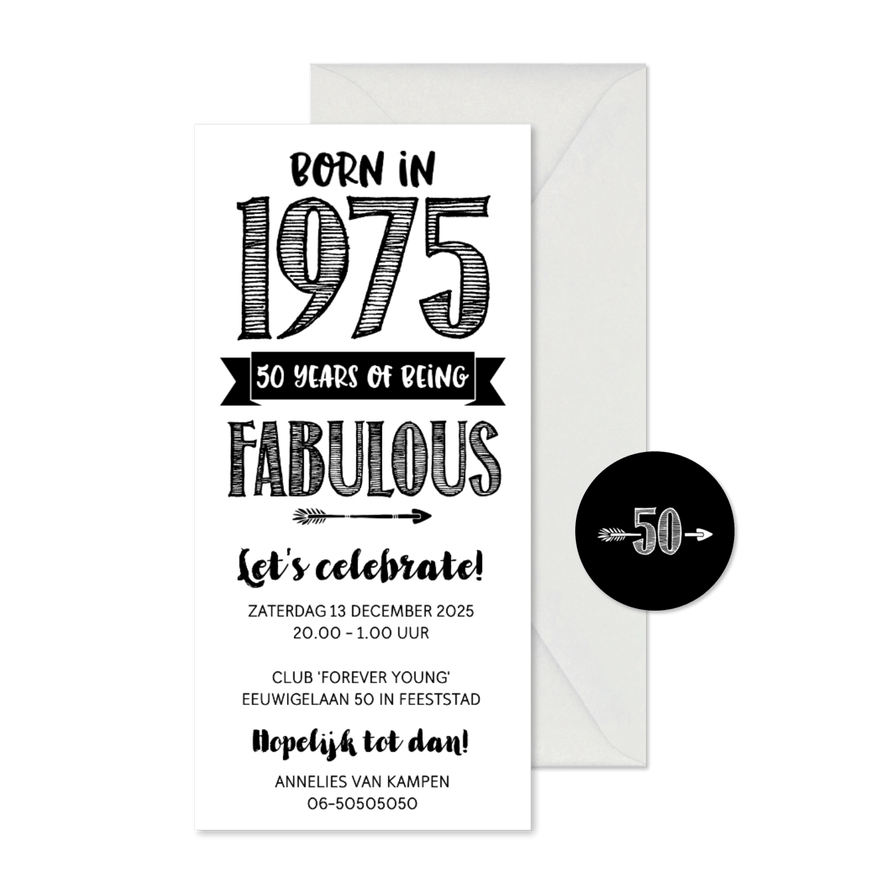 Uitnodiging born in 1975 - 50 years of being fabulous - Kaartimpressie