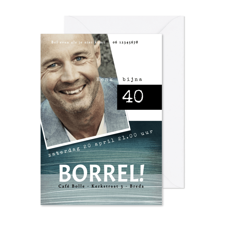 Uitnodiging borrel, 40ste verjaardag met potloodstructuur - Kaartimpressie