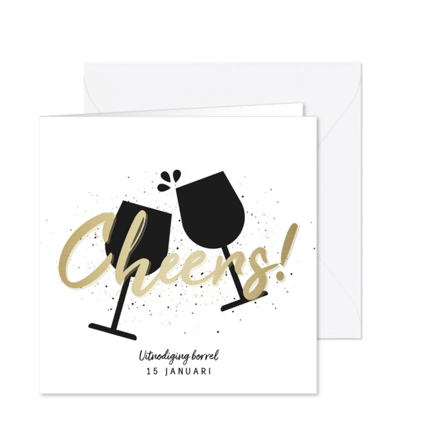 Uitnodiging borrel cheers met proostende glazen - Kaartimpressie