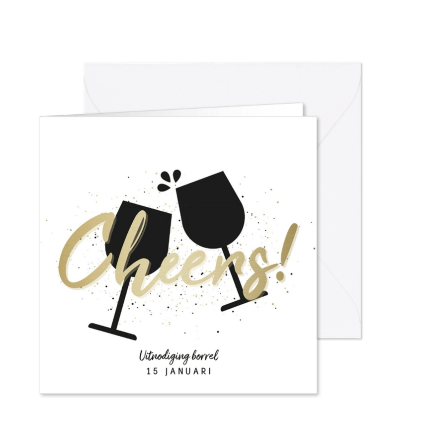 Uitnodiging borrel cheers met proostende glazen - Kaartimpressie
