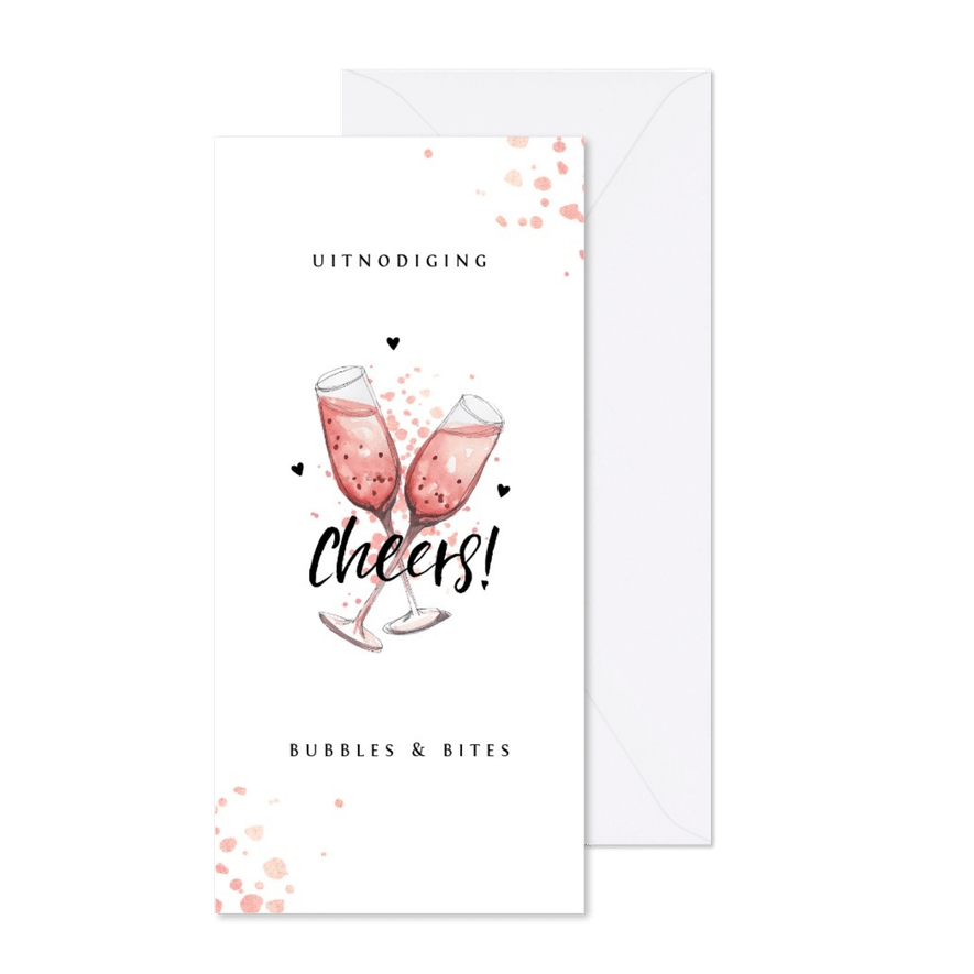 Uitnodiging borrel feestje champagne bubbels - Kaartimpressie