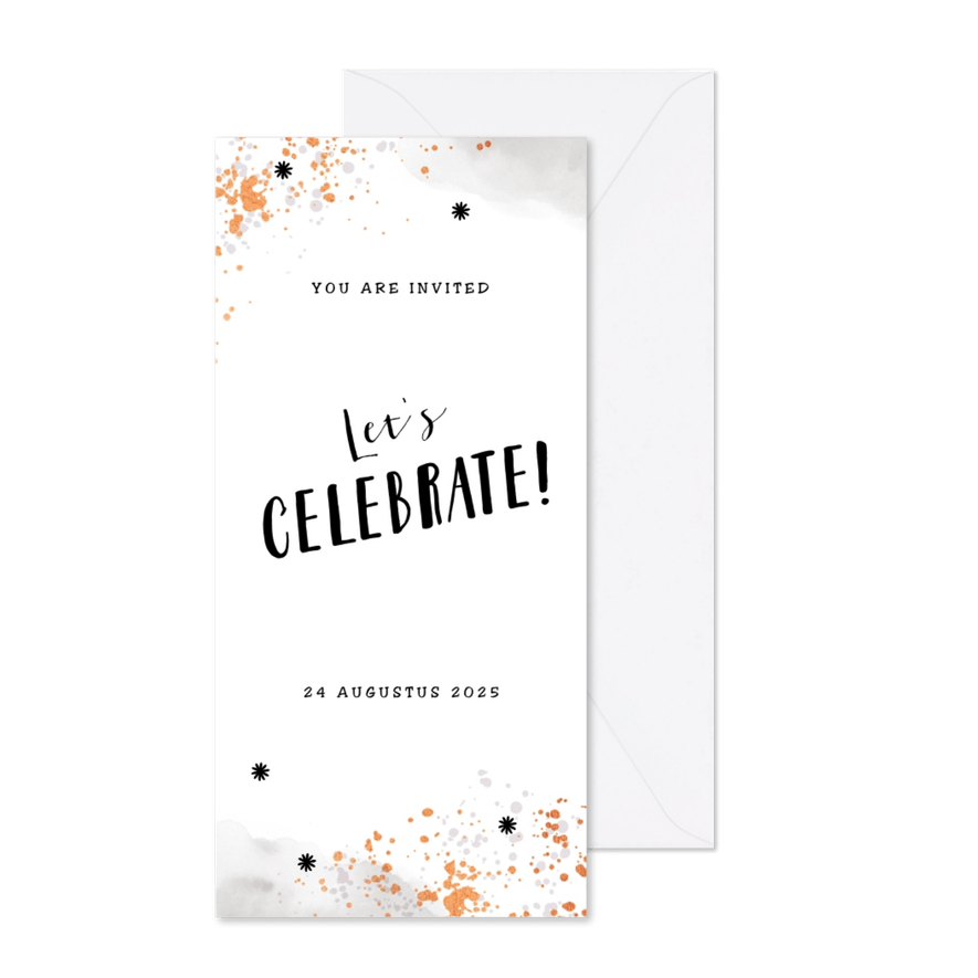 Uitnodiging borrel feestje stijlgoud confetti met sterretjes - Kaartimpressie