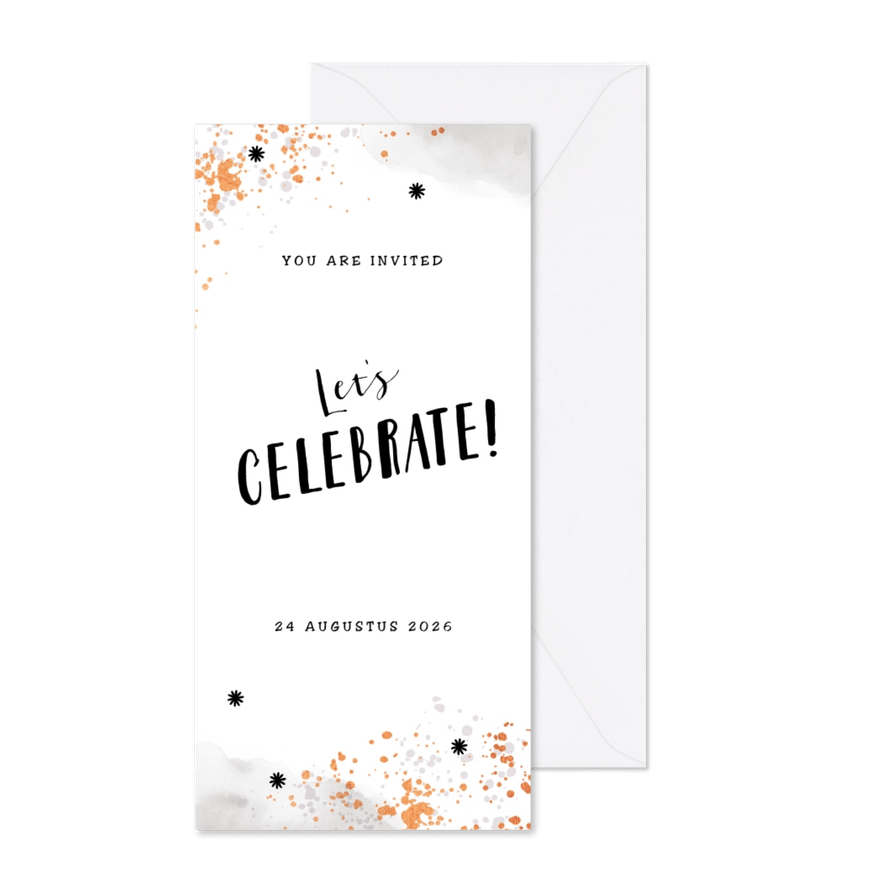 Uitnodiging borrel feestje stijlgoud confetti met sterretjes - Kaartimpressie