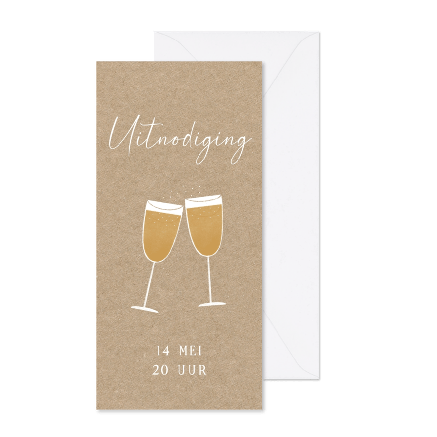 Uitnodiging borrel langwerpig kraft - Kaartimpressie