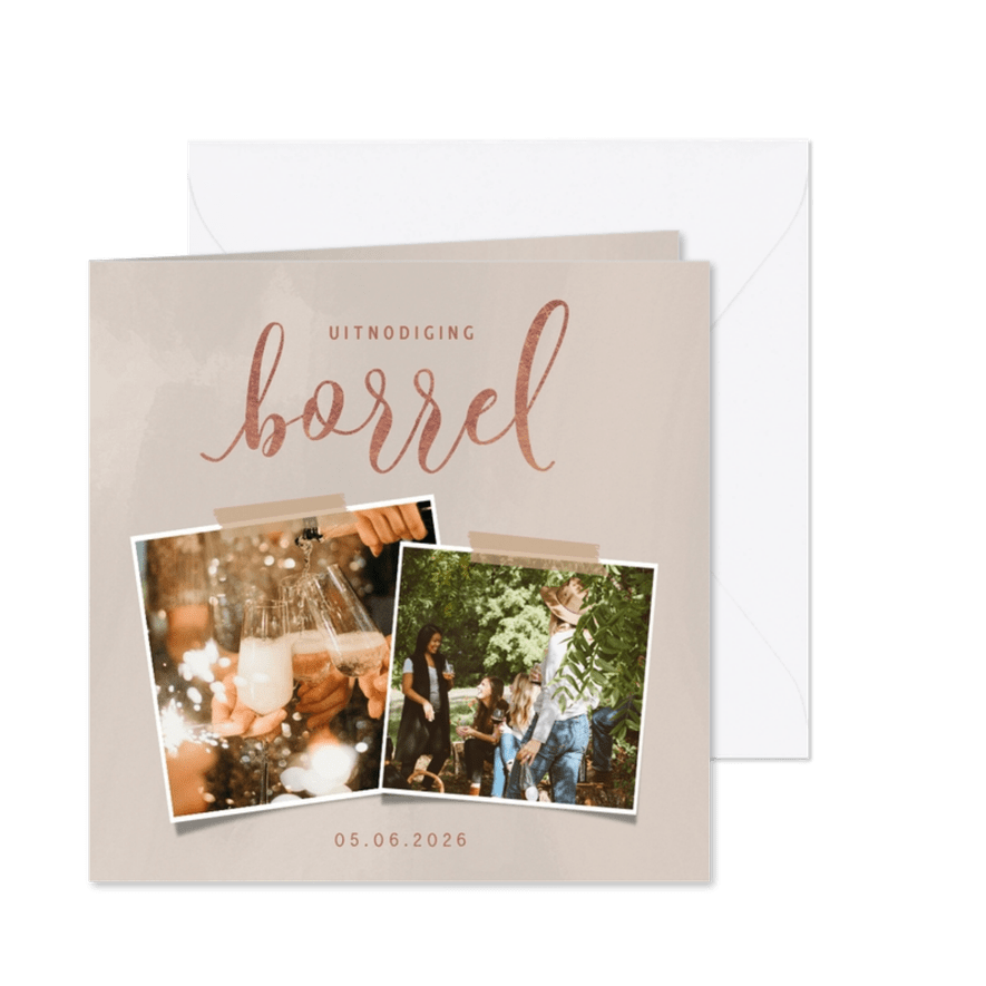 Uitnodiging borrel met twee foto's - Kaartimpressie