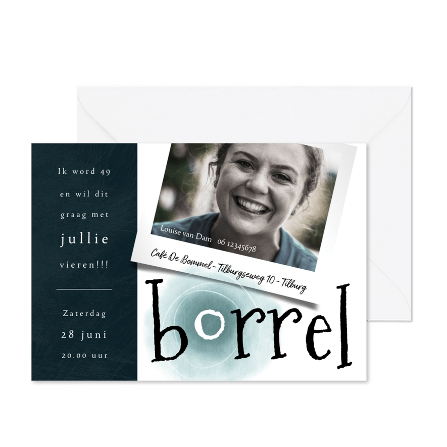 Uitnodiging borrel, met waterverf-accent - Kaartimpressie