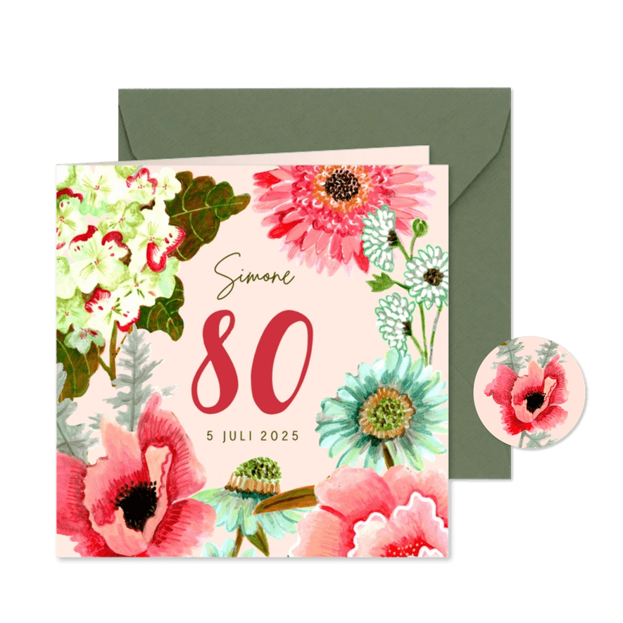 Uitnodiging botanische handgeschilderde bloemen - Kaartimpressie