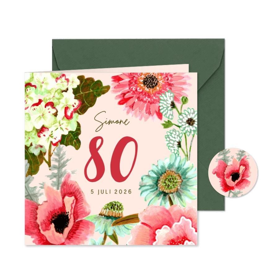 Uitnodiging botanische handgeschilderde bloemen  - Kaartimpressie