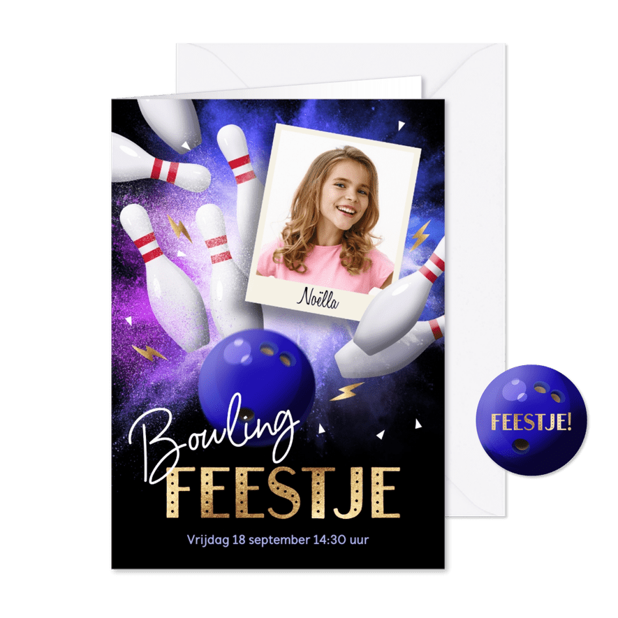 Uitnodiging bowling kinderfeestje - Kaartimpressie