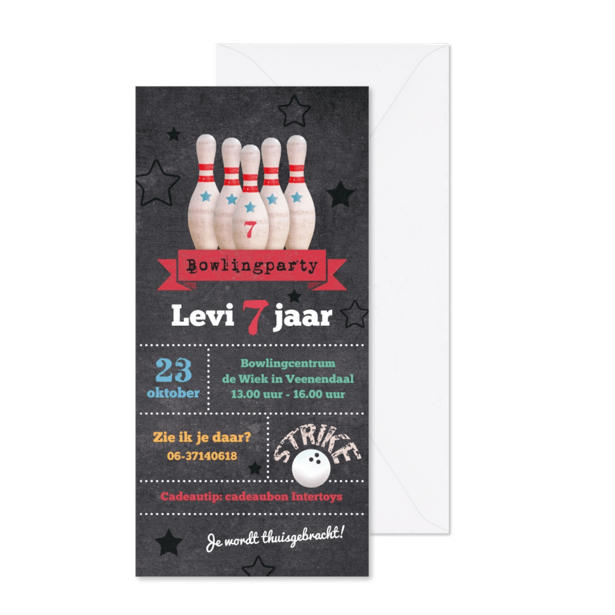 Uitnodiging bowlingparty feestje - Kaartimpressie