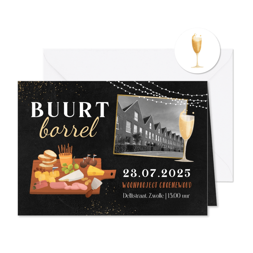 Uitnodiging buurt borrel woonproject straatfeest foto - Kaartimpressie