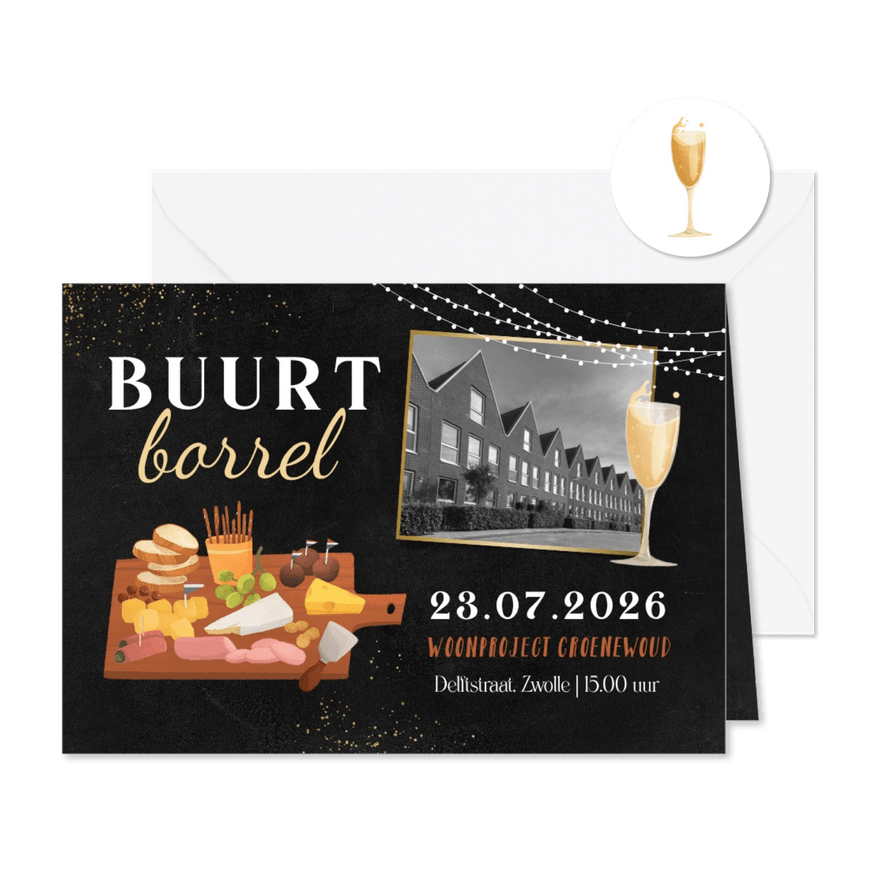 Uitnodiging buurt borrel woonproject straatfeest foto - Kaartimpressie